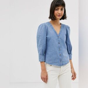 Monki Cotton Puff-Sleeve Button Top